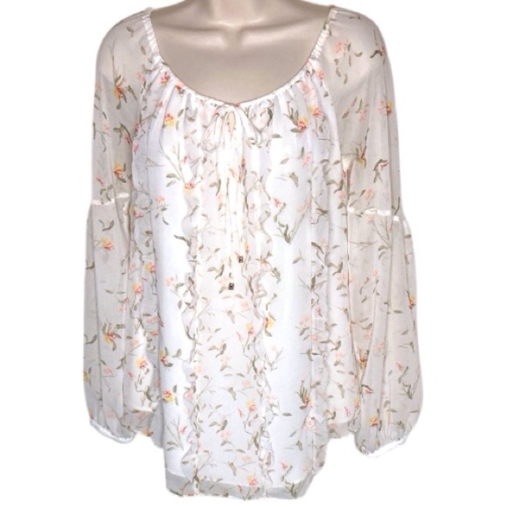 White House Black Market | White Sheer Floral Blouse 2